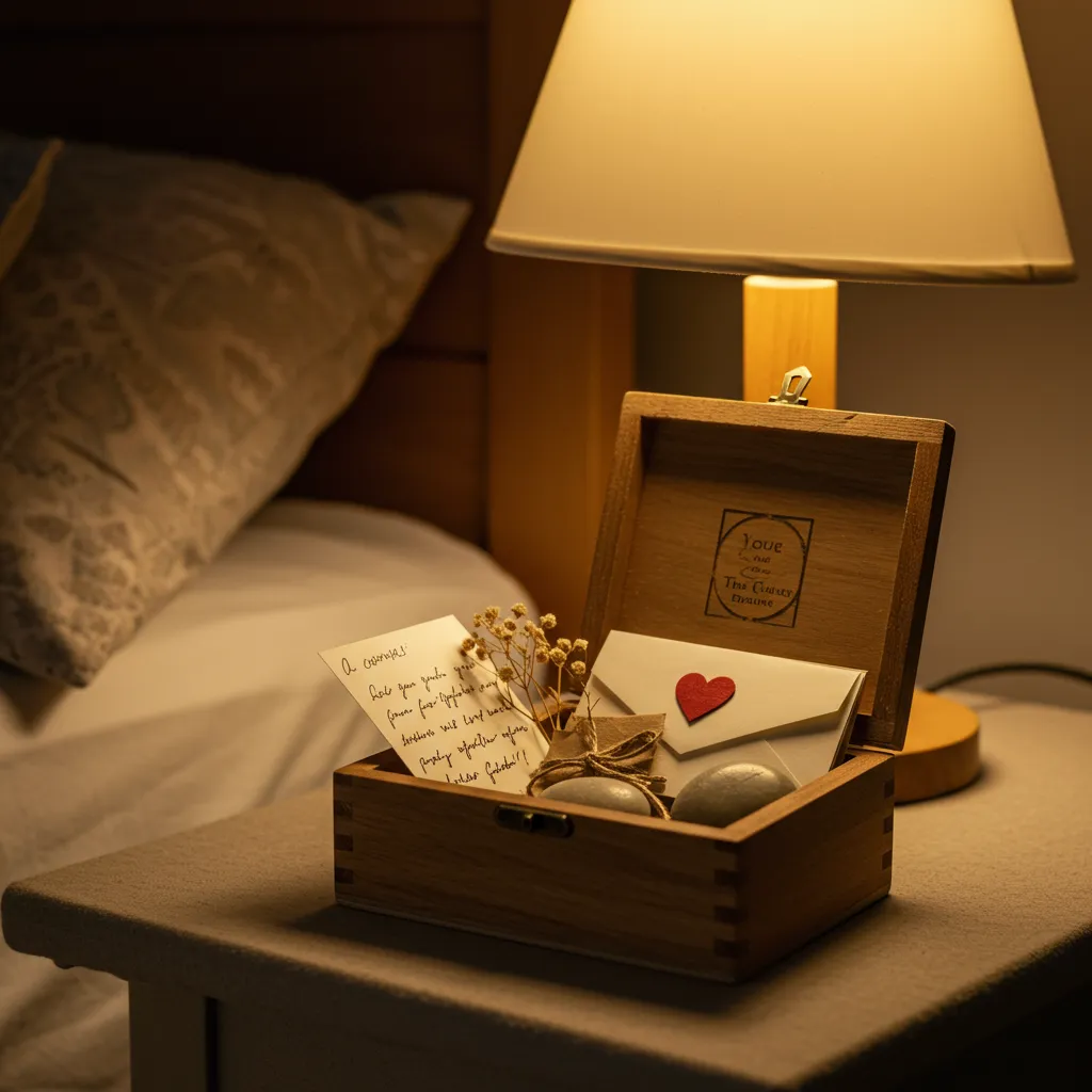 Boîte en bois remplie de petits mots doux manuscrits à offrir à une amie en post-partum