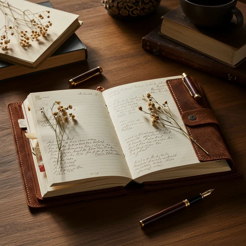Carnet de voyage personnalisé ouvert avec un stylo plume, cadeau classique pour un ami expatrié