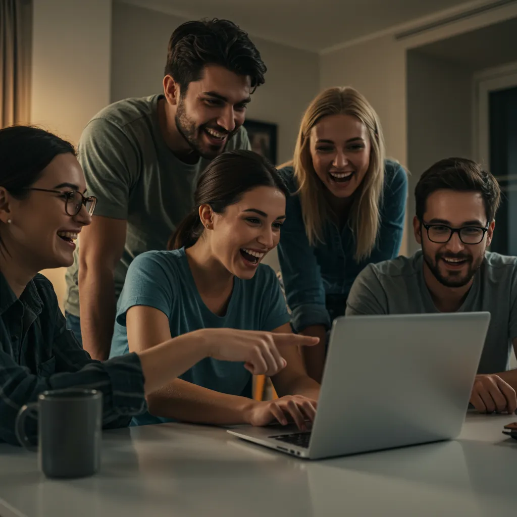 Groupe d'amis enregistrant une vidéo souvenir collective pour un ami qui part vivre à l'étranger