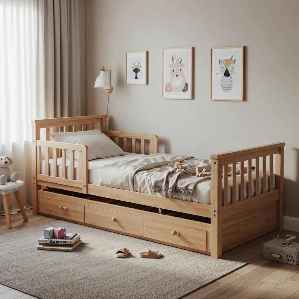 Lit évolutif en bois massif certifié FSC avec kit de conversion, pièce maîtresse d'une chambre d'enfant évolutive