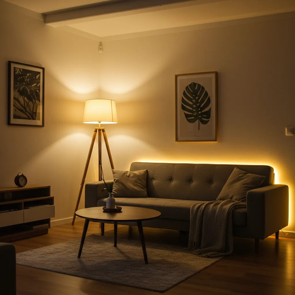 Éclairage indirect dans un salon : ampoules, abat-jour, ambiance — guide pratique