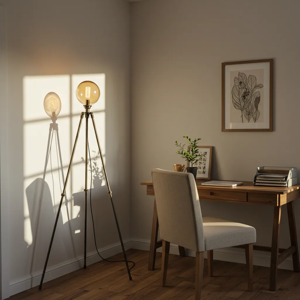 Bureau orienté nord illustrant l'alliance entre finition mate et éclairage artificiel chaleureux pour compenser la lumière froide du nord