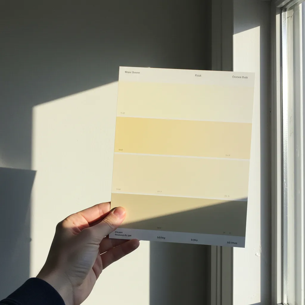 Test de couleur de peinture réalisé sur un mur orienté nord en lumière hivernale pour évaluer le rendu réel de la teinte